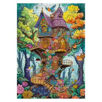 Fantasy Magic Treehouse Puzzles For Adults 1000 Piece, Funny Nature Tree Jigsaw Puzzle, Colorful Plant Flower Puzzle
