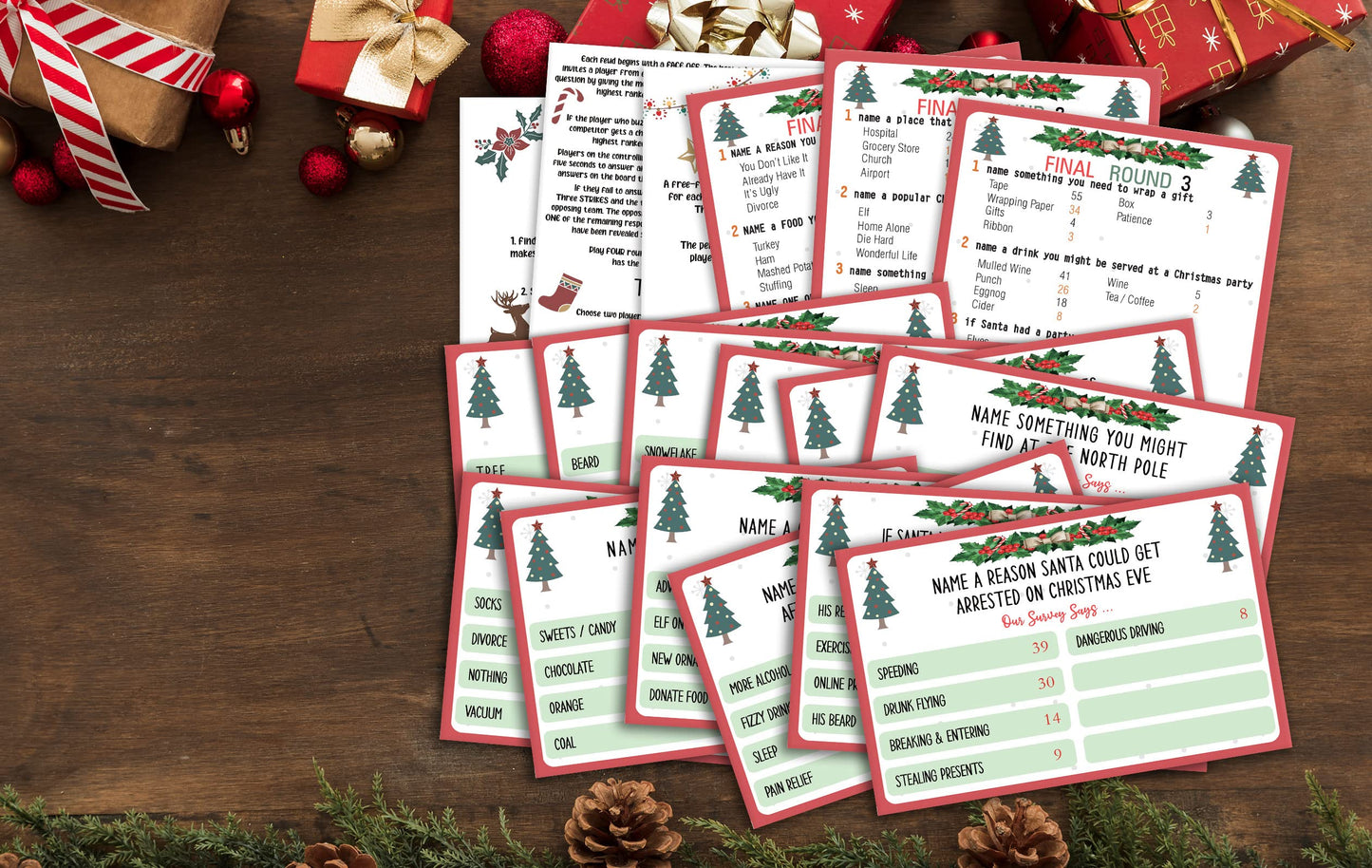 Christmas Friendly Feud Quiz, Baby Shower Game Night, Christmas Party Game, Family Activity, Feud Trivia Quiz, Holiday Games For Adults Coworkers Groups Christmas Party Supplies-004
