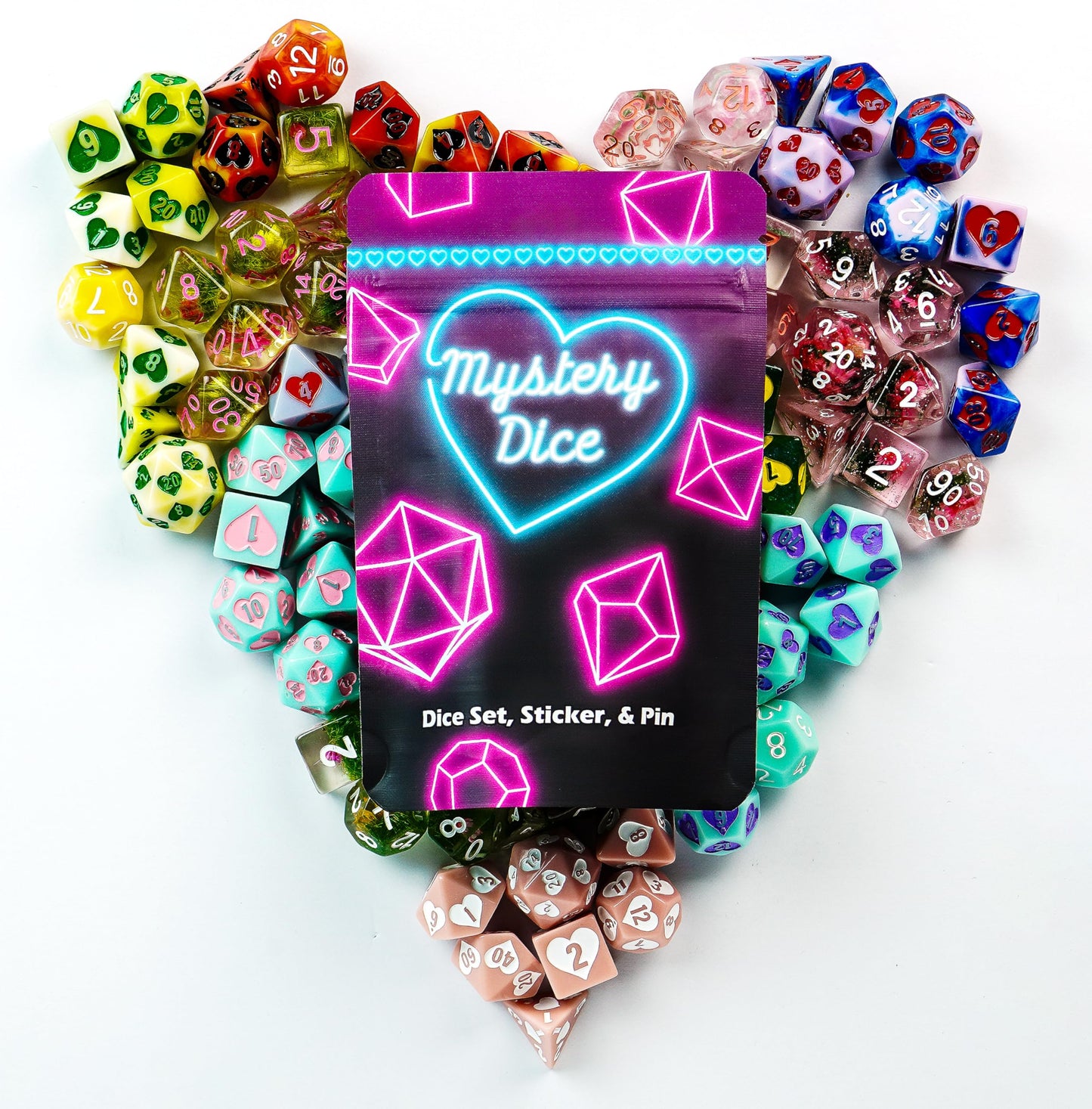 1985 Games Mystery Sweetheart Dice, Set of 7 Polyhedral Dice, Wide Range of Patterns, Gaming Dice, Suitable for Role Playing, Ta