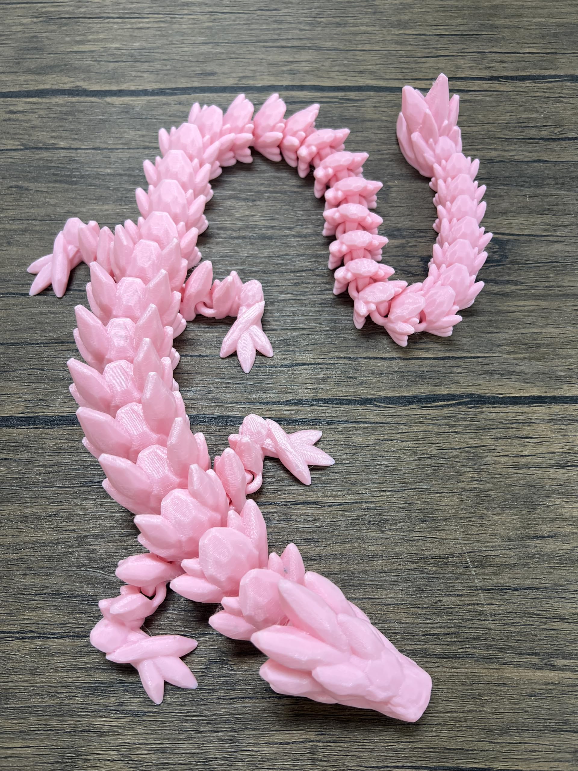 Munnygrubbers - Xl 26' Crystal Dragon Fidget Toy - Heavy Duty - 3D Printed Flexible Articulating Dragon Plastic Collectible Figurine - Surprise Egg Compatible - (Pink Dragon)