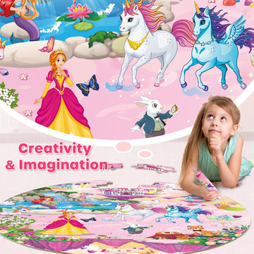 Synarry Unicorn Princess Mermaid Fairy Floor Puzzle For Kids Ages 3-5, Large 70 Piece Wooden Puzzle For Kids Ages 4-8, Floor Puzzle For Kids Ages 4-6, Toys Gifts For 3 4 5 6 7 8 Years Old Girls