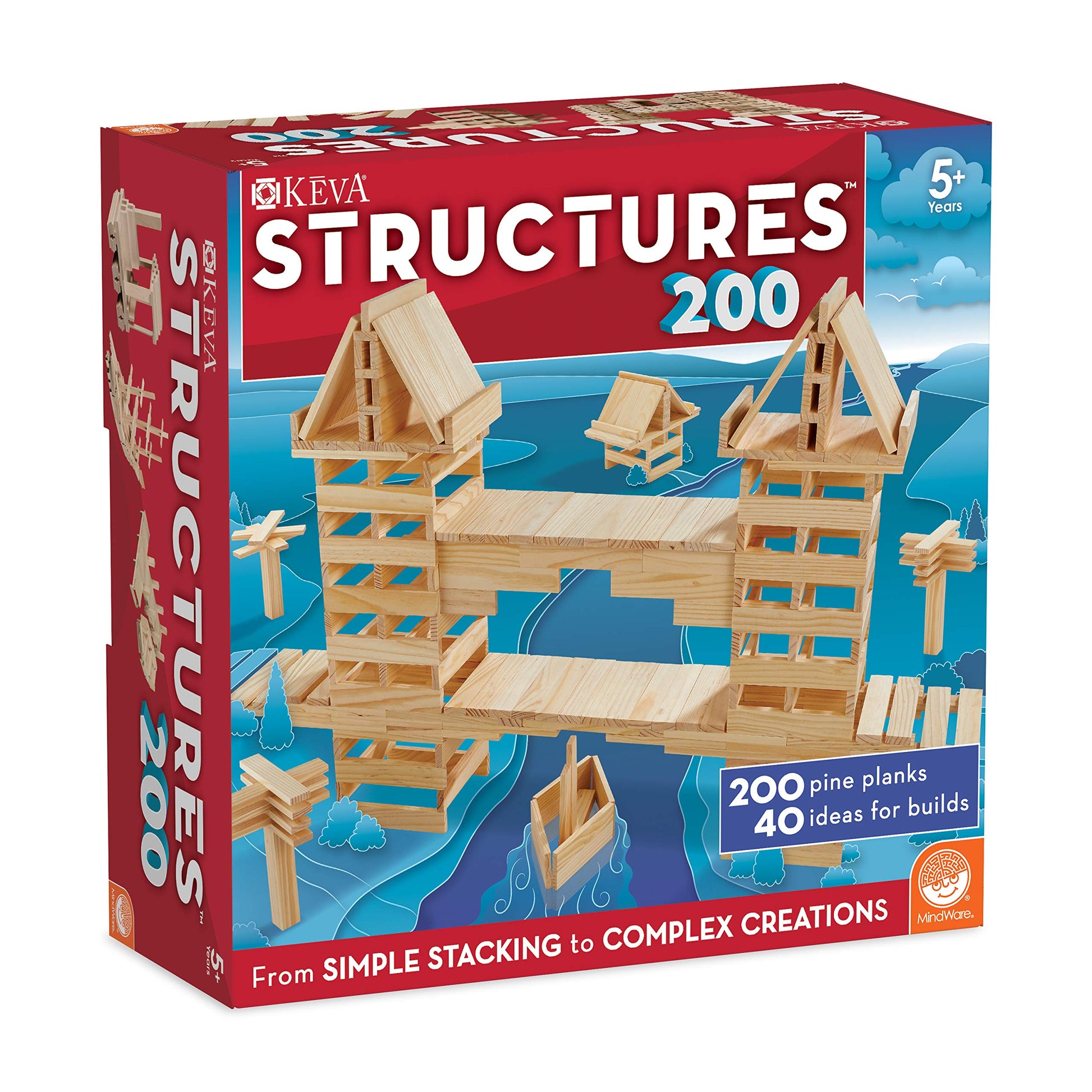 Keva Structures 200 Wood Building Planks Set - Building Toy Includes 200 Wooden Blocks And Idea Book - Ages 5 And Up