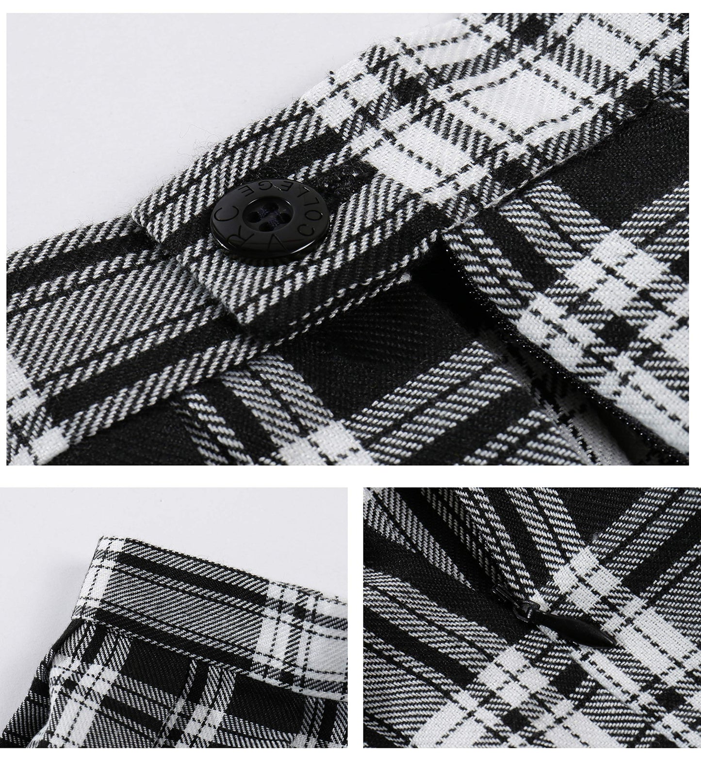 Women`S Plaid Flared British High School Pleated Skirts (4Xl,White Black)