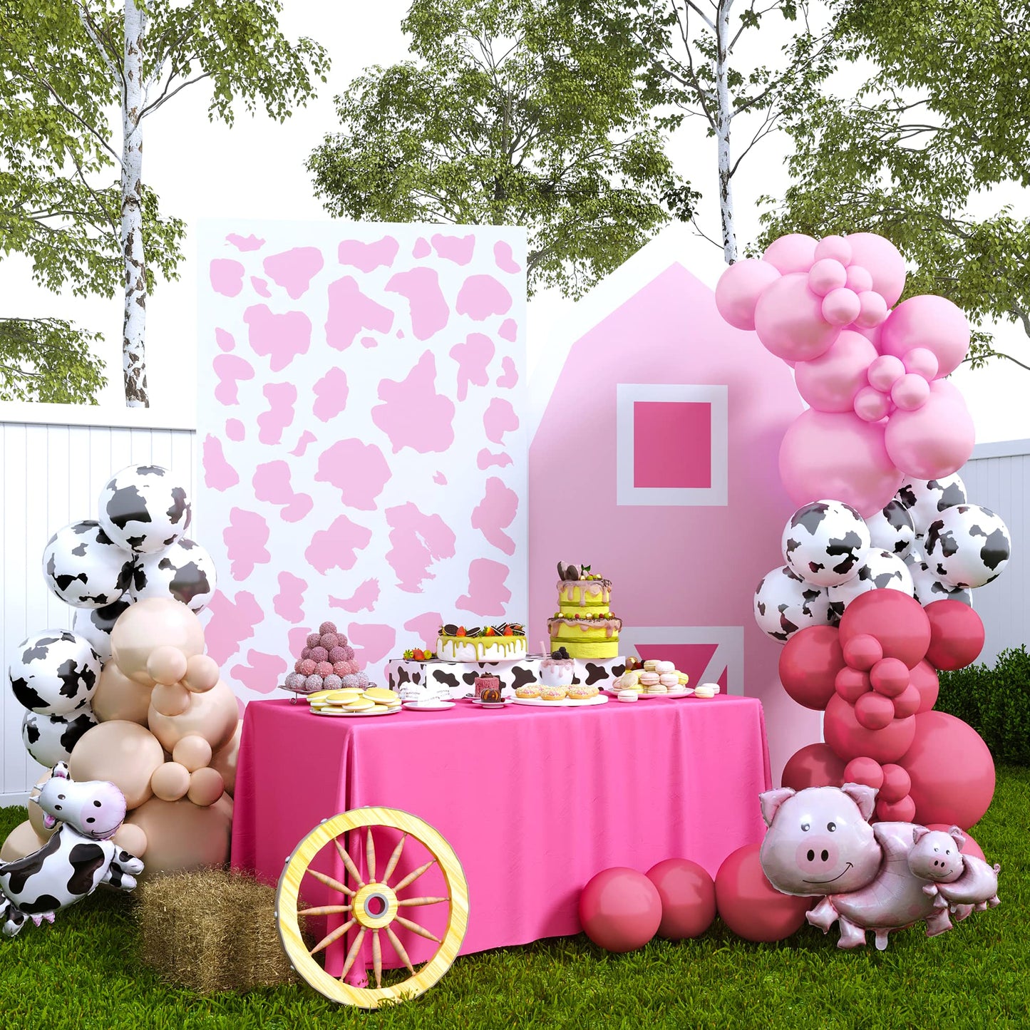 House Of Party Cow Balloon Arch - 110 Pcs Western Cow Print Pink Red Balloons For Girls Birthday Party, Cowboy Baby Farm Theme D