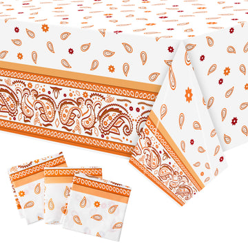 K1Tpde 3Pcs Bandana Party Tablecloths, Cholo Gangsta Theme Table Covers,Bandana Plastic Waterproof Tablecloth, Western Party Decorations Supplies For Adult, Orange