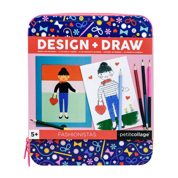 Petit Collage On-The-Go Design & Draw Activity Set - Reusable Magnetic Dress Up Toy For Kids With Kids Drawing Pad - Creative To