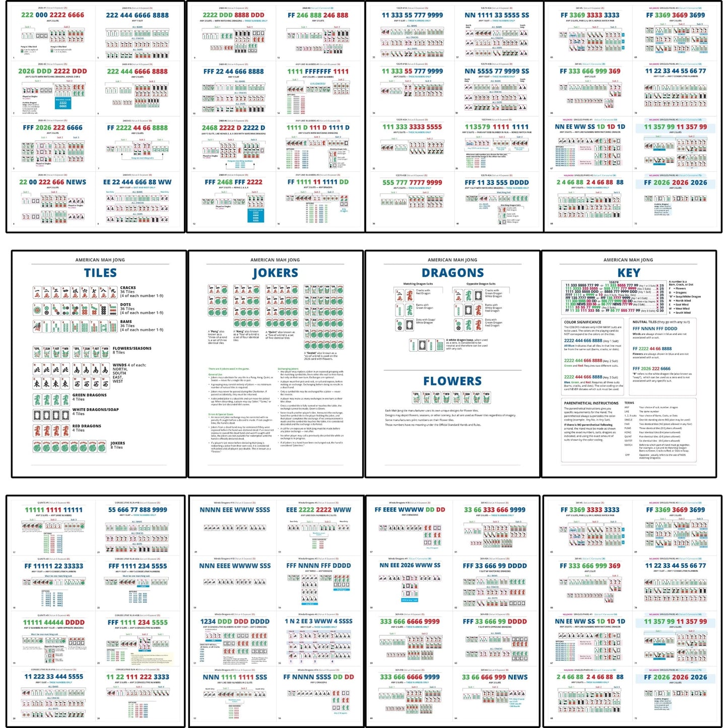 Bqw 2026 Mah Jongg Learning Sheets Visual Reference Guide 72 Hands Mah Jongg Learning Aid