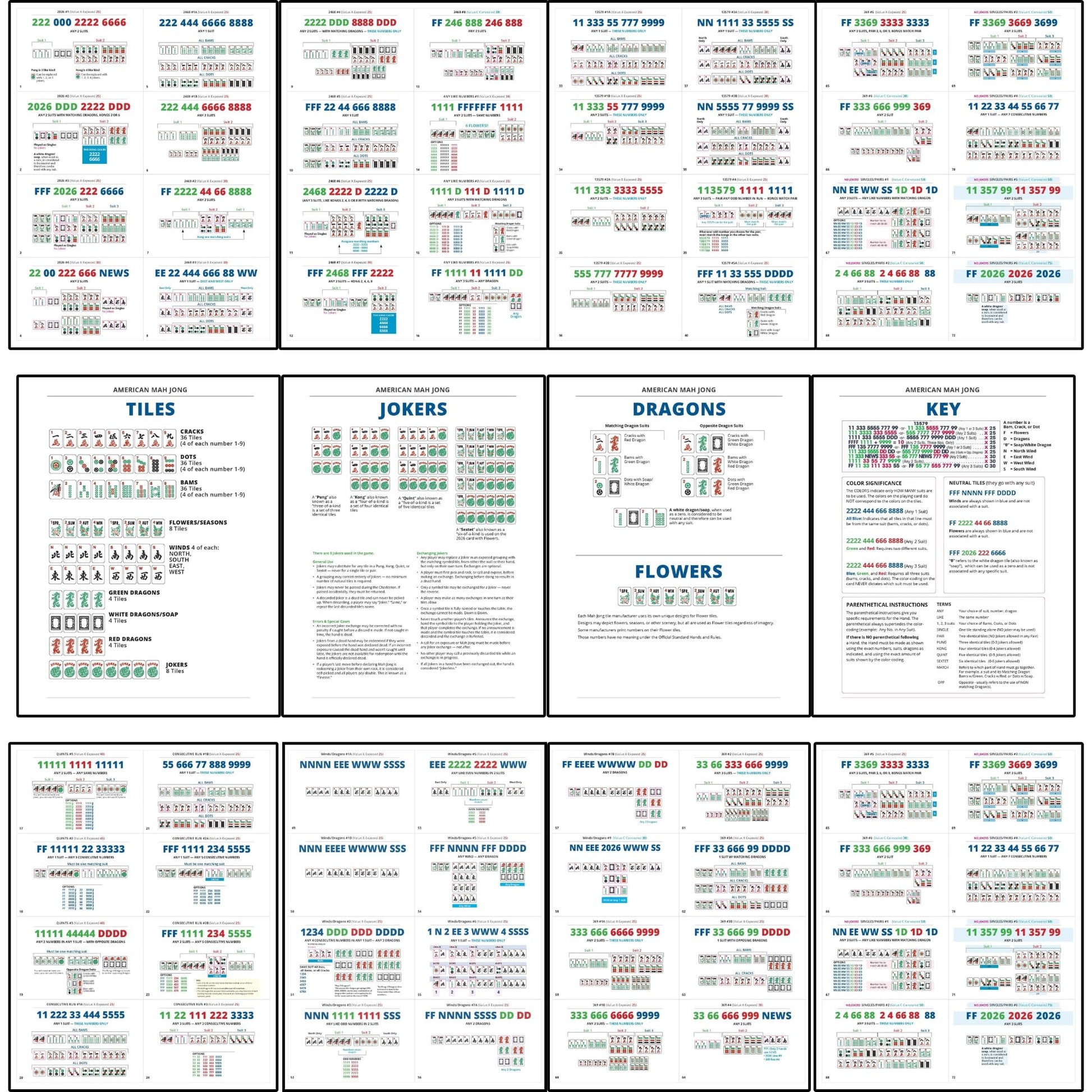 Bqw 2026 Mah Jongg Learning Sheets Visual Reference Guide 72 Hands Mah Jongg Learning Aid