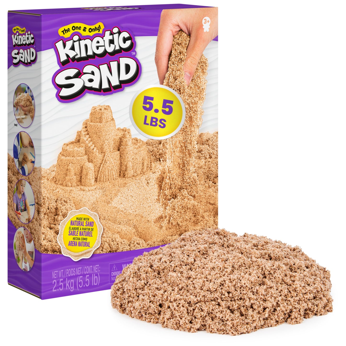 Kinetic Sand, 5.5lbs (2.5kg) Natural Brown Play Sand, Bulk Box for Arts and Crafts, Sandbox (Packaging May Vary), Moldable Senso