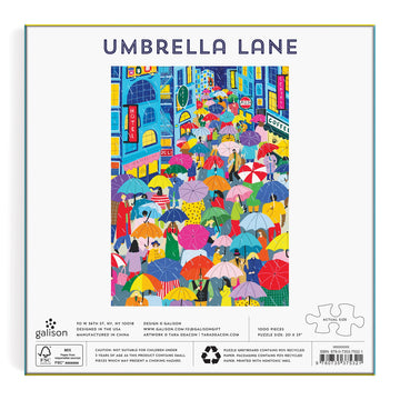 Galison Umbrella Lane 1000 Piece Puzzle In Square Box From Galison - Bright And Bold 27'' X 20'' Illustrated Puzzle, Thick And S