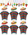 Panitay 24 Pcs Mexican Poncho And Sombrero Set And Fiesta Necklaces Bead,Cinco De Mayo Mexican Fiesta Serape Poncho With Straw S
