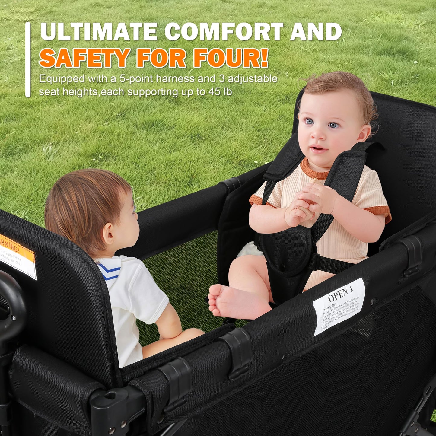 Wagon Stroller for 2 Kids, High Seat & 5 Point Harness, Foldable All-Terrain Wagon for Toddler with Canopy, Parent Organizer, Sh