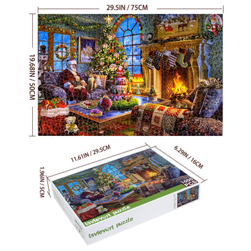 LAVIEVERT Wooden Jigsaw Puzzle 1000 Pieces - Santa Claus, Christmas Tree & Fireplace, Perfect for Adults and Kids