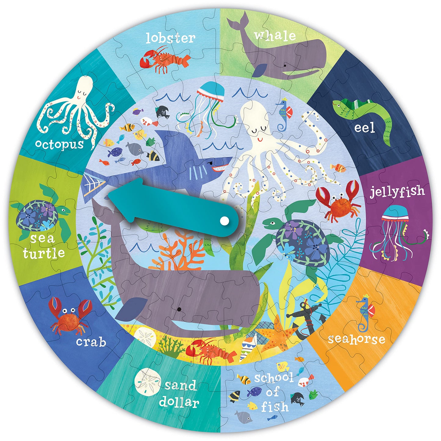 C.R Gibson Bjpr-22042 Under The Sea 72-Piece Round Jigsaw Puzzle For Kids, 19'' D