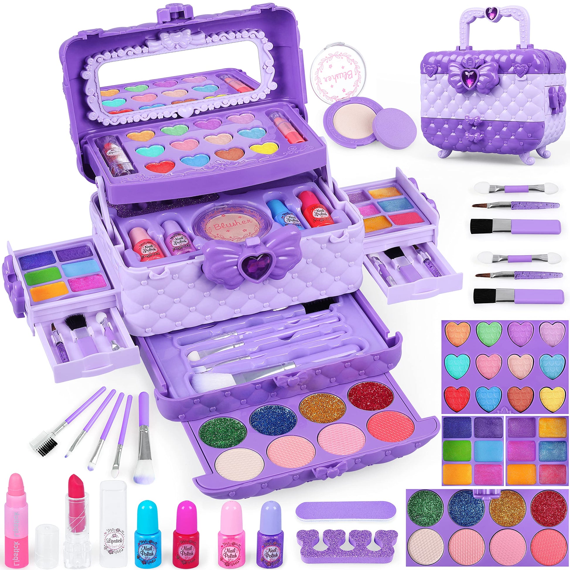 54 Pcs Kids Makeup Kit for Girls, Princess Real Washable Pretend Play Cosmetic Set Toys with Mirror, Non-Toxic & Safe, Birthday 