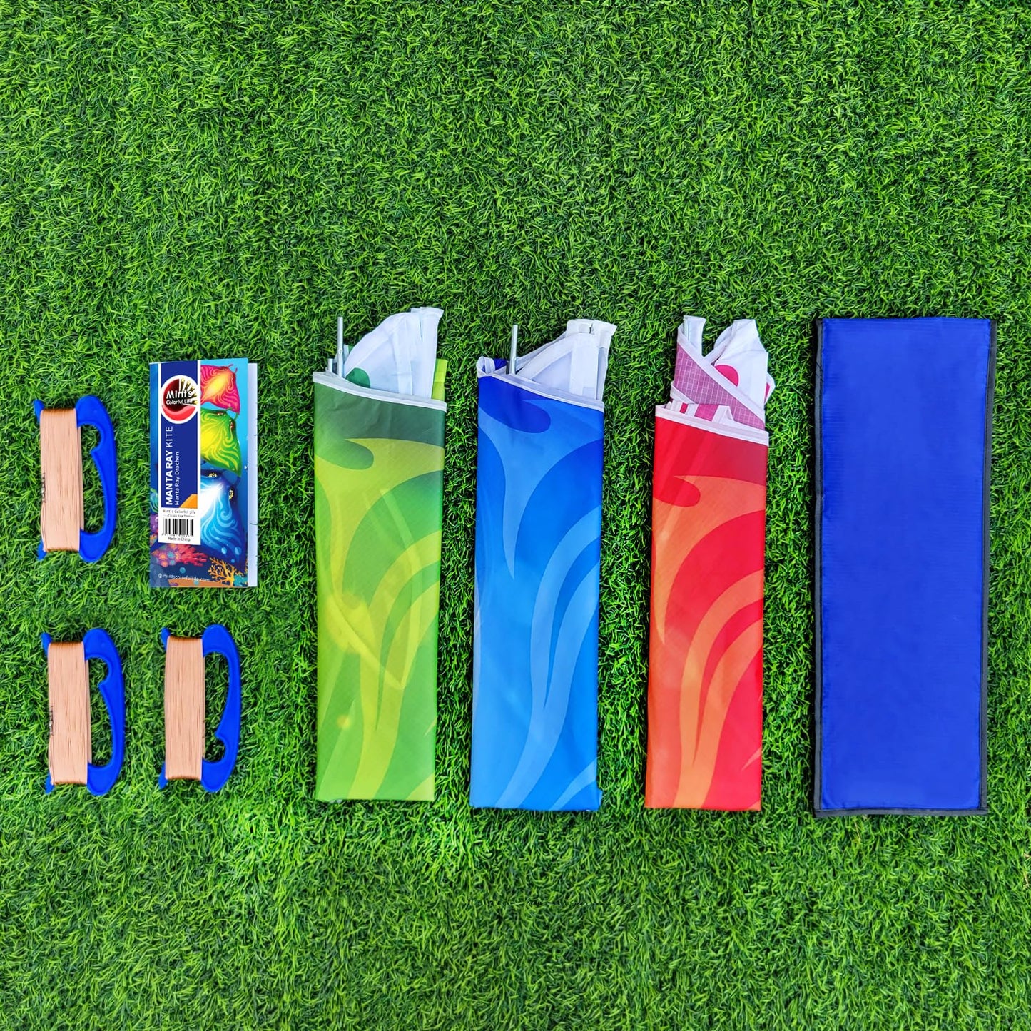 Mint'S Colorful Life 3 Pack Devil Fish Kite For Kids Adults,Easy To Fly Delta Kite Single Line Large, Kite Handle Include (Blue&Green&Pink)