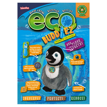 Ecobuddiez - Penguin From Deluxebase. 8 Inch Penguin Plush Toy. Eco Friendly Child Safe Penguin Stuffed Animal Made From Recycled Plastic Bottles.