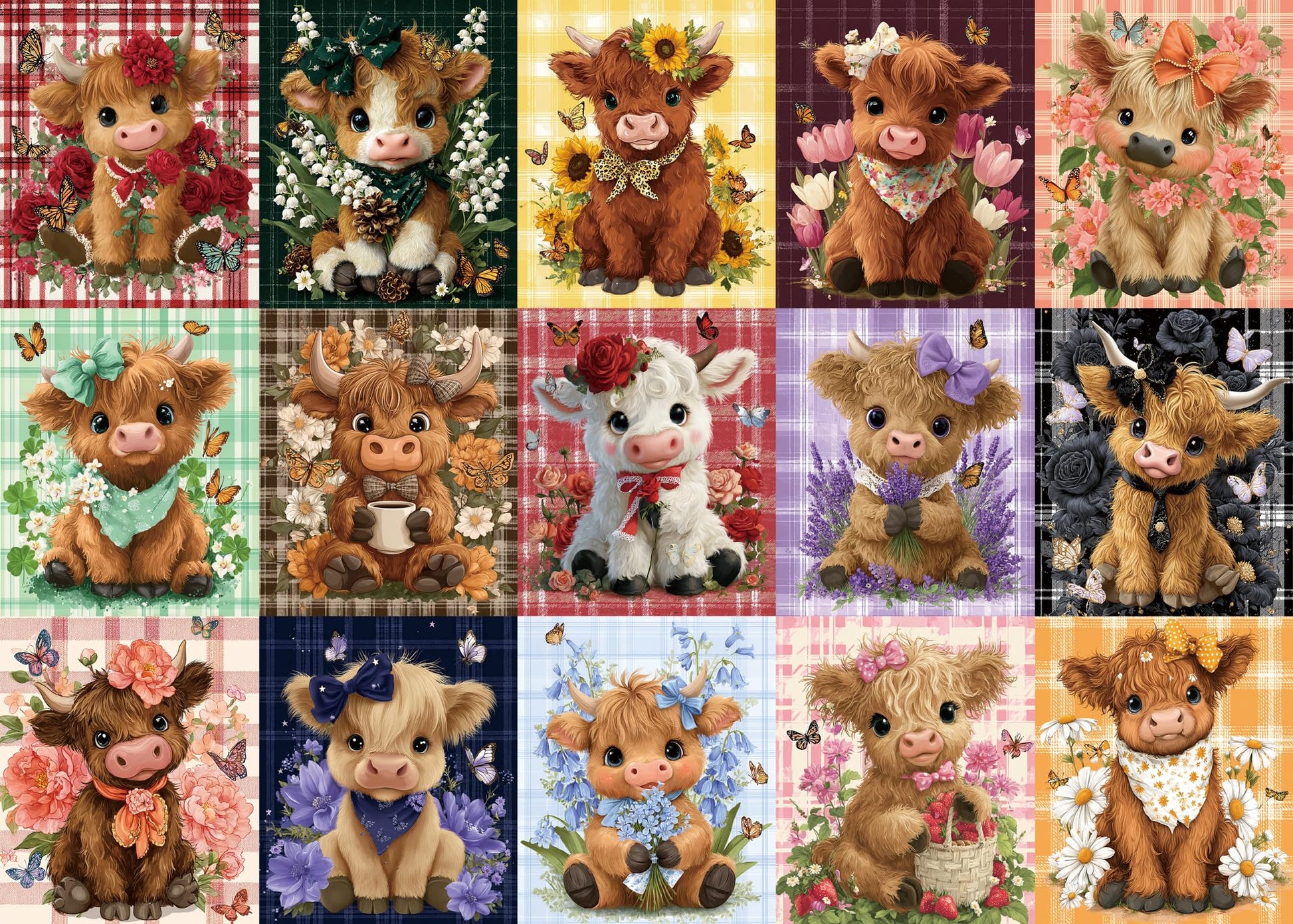 Cute Highland Cow Flower Puzzles for Adults 1000 Pieces Funny Animal Sunflower Plant Art Jigsaw Puzzle Colorful Wildflower Garde