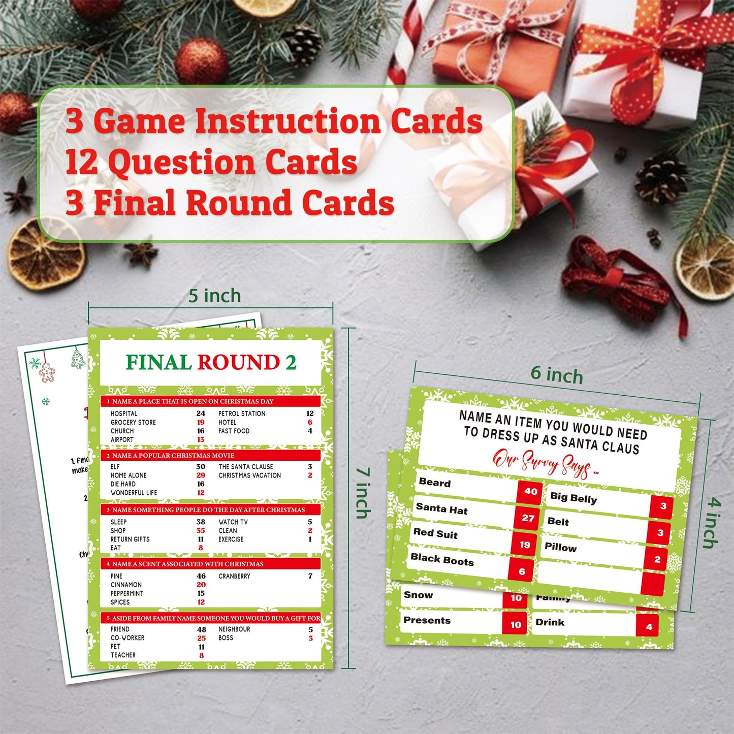 Xenseou Christmas Family Feud Game - Fun Trivia Party Game for Groups, Small, Multicolor, Paper