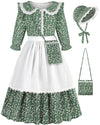 Aoiviss Girls Pioneer Costume Floral Colonial Prairie Dress For Little Kids With Apron And Bonnet, Green