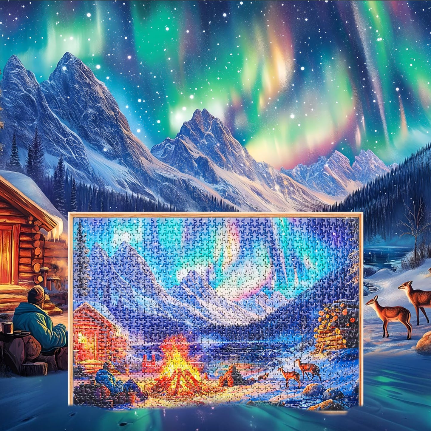 Puzzle For Adults 1000 Pieces Winter'S Night Bonfire Evening Animal Puzzle Christmas Jigsaw Puzzle Family Game (15''X 10'')