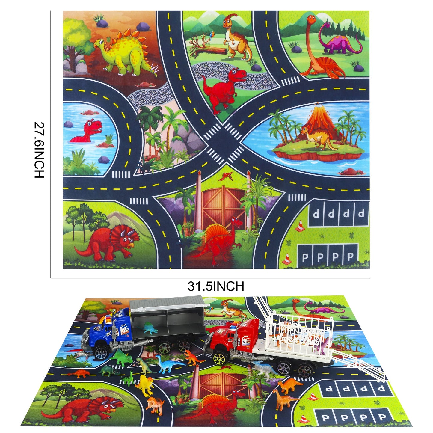 Hayuyuxo 25Pcs Dinosaur Truck Carrier With Dinosaur Playset And Play Mat, Dinosaur Car,Dinosaur Toys And Transport Car Toy Set F