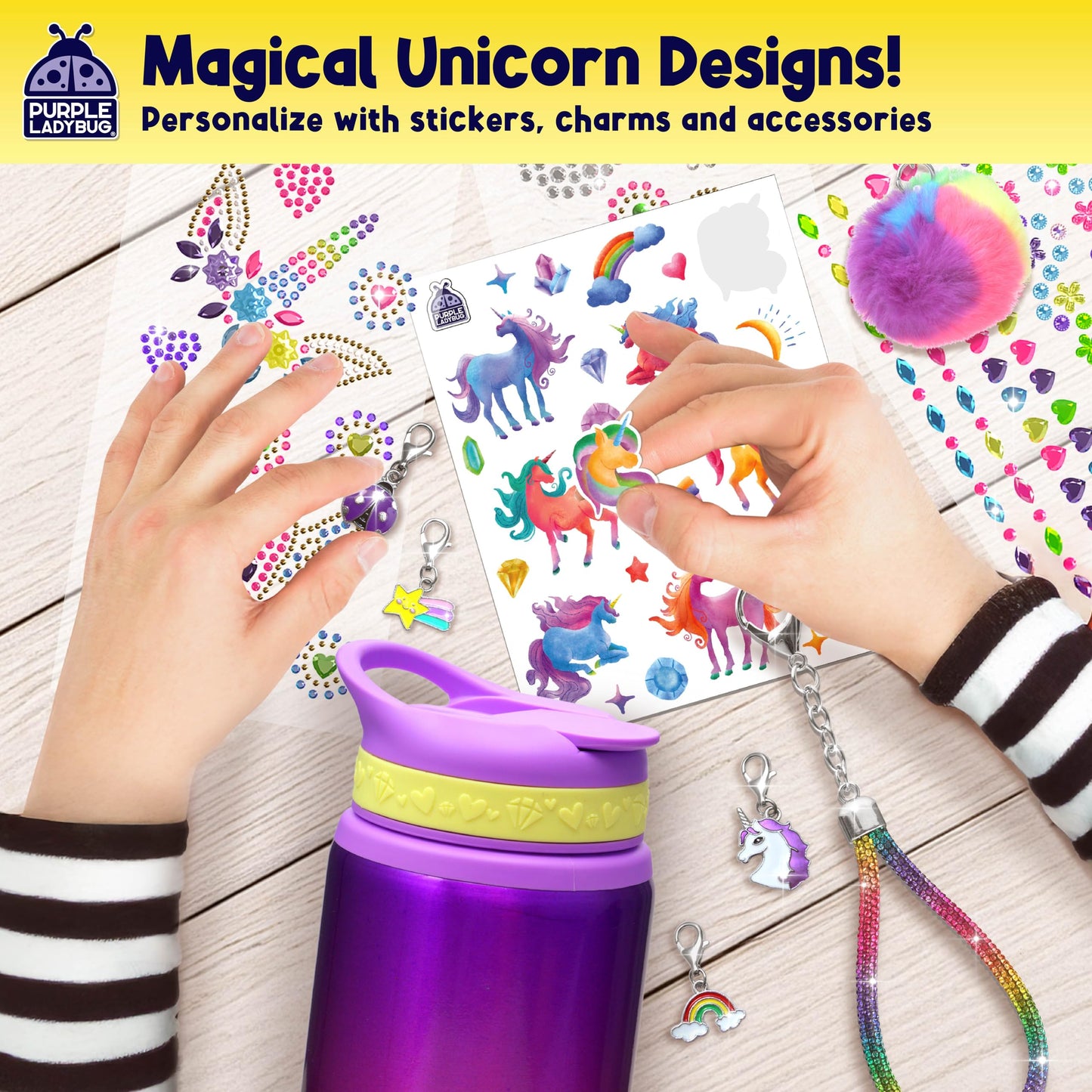 PURPLE LADYBUG Decorate Your Own Water Bottle Kit - Unicorn Color, Metal, Ages 5-10, Perfect for Easter Basket Gifts