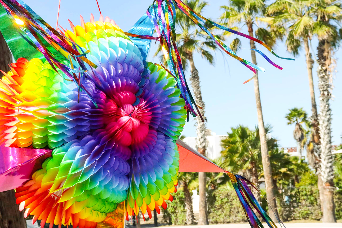 Celly Party Mexican Star Pinata, Rainbow Colorful 32 Inch Large Foldable Pinata for Birthdays, Cinco de Mayo, Halloween, Festiva