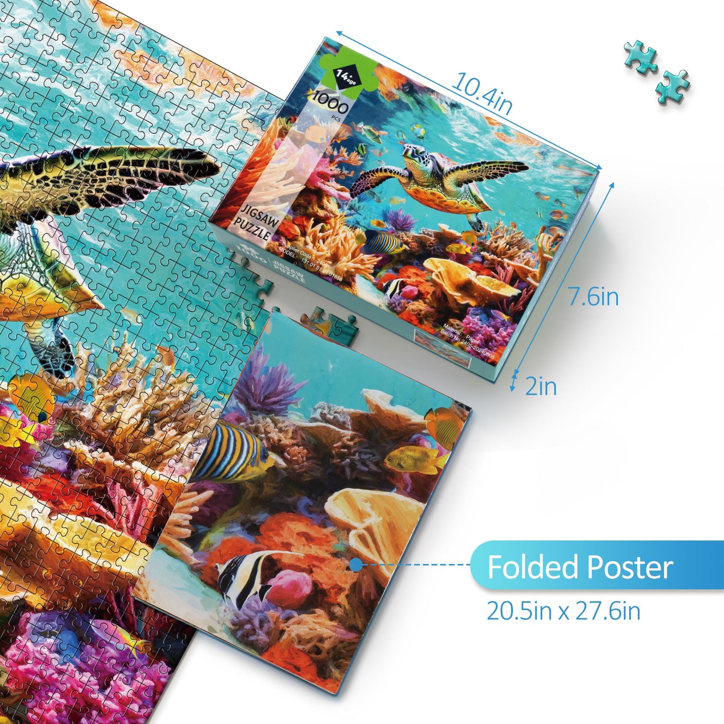 Takfot Puzzles For Adults 1000 Pieces - Ocean Beach Sea Turtle Coral - 1000 Piece Puzzles With Letters On Back - Jigsaw Puzzles