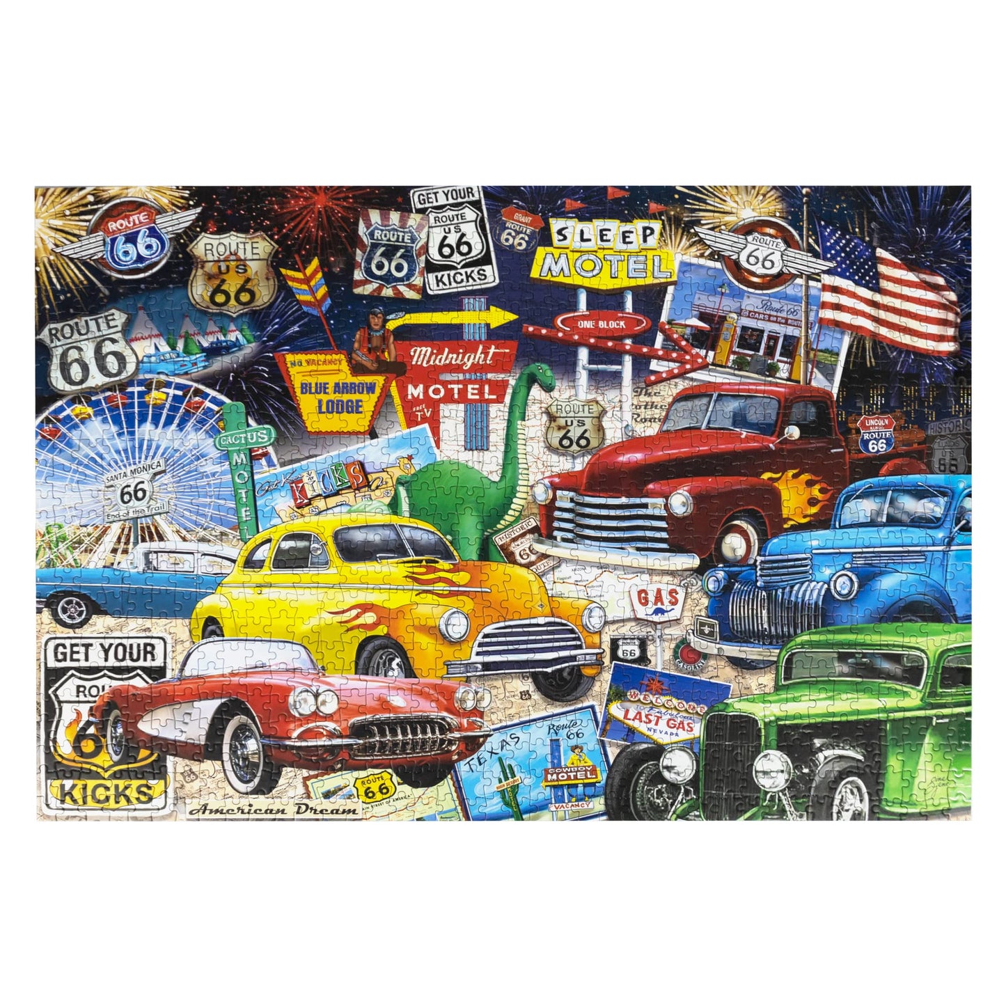 Crown Point Graphics Route 66 Vintage Cars and Trucks Puzzle  1000 Piece Jigsaw Puzzle