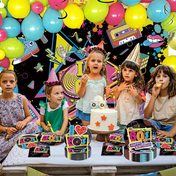 PGSWEER 60pcs Back to 80s Party Plates I Love 80s Disco Rock Party Plates Napkins Retor 80s Themed Birthday Paper Plates Suppli