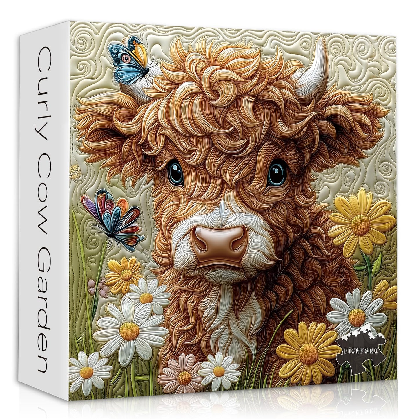 PICKFORU Highland Cow Puzzles for Adults 1000 Pieces, Animal Cow Flower Garden Jigsaw Puzzle Butterfly, Cute Calf Floral Puzzle 