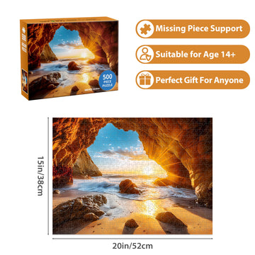500 Pieces Puzzles For Adults Jigsaw Puzzle Beach Sea Cave Sunset Puzzle For Children Elderly, Recycled Paper Puzzle 500 Pieces,