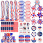 4Th Of July Decorations, 138Pcs Patriotic Party Favors Supplies American Stick Flag, Pinwheels, Tattoos, Rubber Bracelets, Brooch, Necklaces For Independence Day Memorial Day Accessories Parades