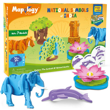 Imagimake Mapology National Symbols Of India - Construction Set - Make 7 Models - Educational Toys For 5 Years+, 70 Pieces,Multi