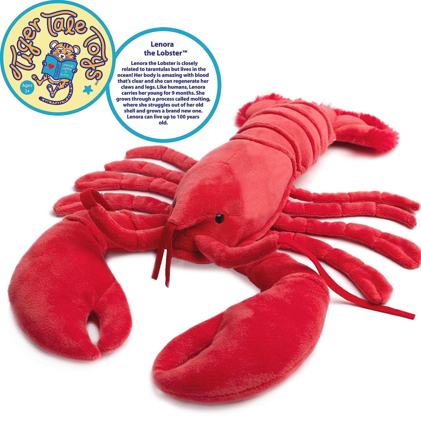 TigerHart 13-Inch Lenora The Lobster Plush Stuffed Animal - Multicolor, Soft Polyester Material