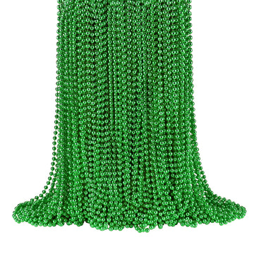 SHAOQINLIN 144 Pcs Green Mardi Gras Beads, 33'' 7 mm Metallic Green Bead Necklaces St. Patrick's Day Bead Necklaces Round Party 