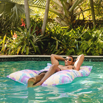 Big Joe Lagoon Lounger No Inflation Needed Pool Float, Tropical Hibiscus Aqua Double Sided Mesh, Quick Draining Fabric, 5 Feet Giant