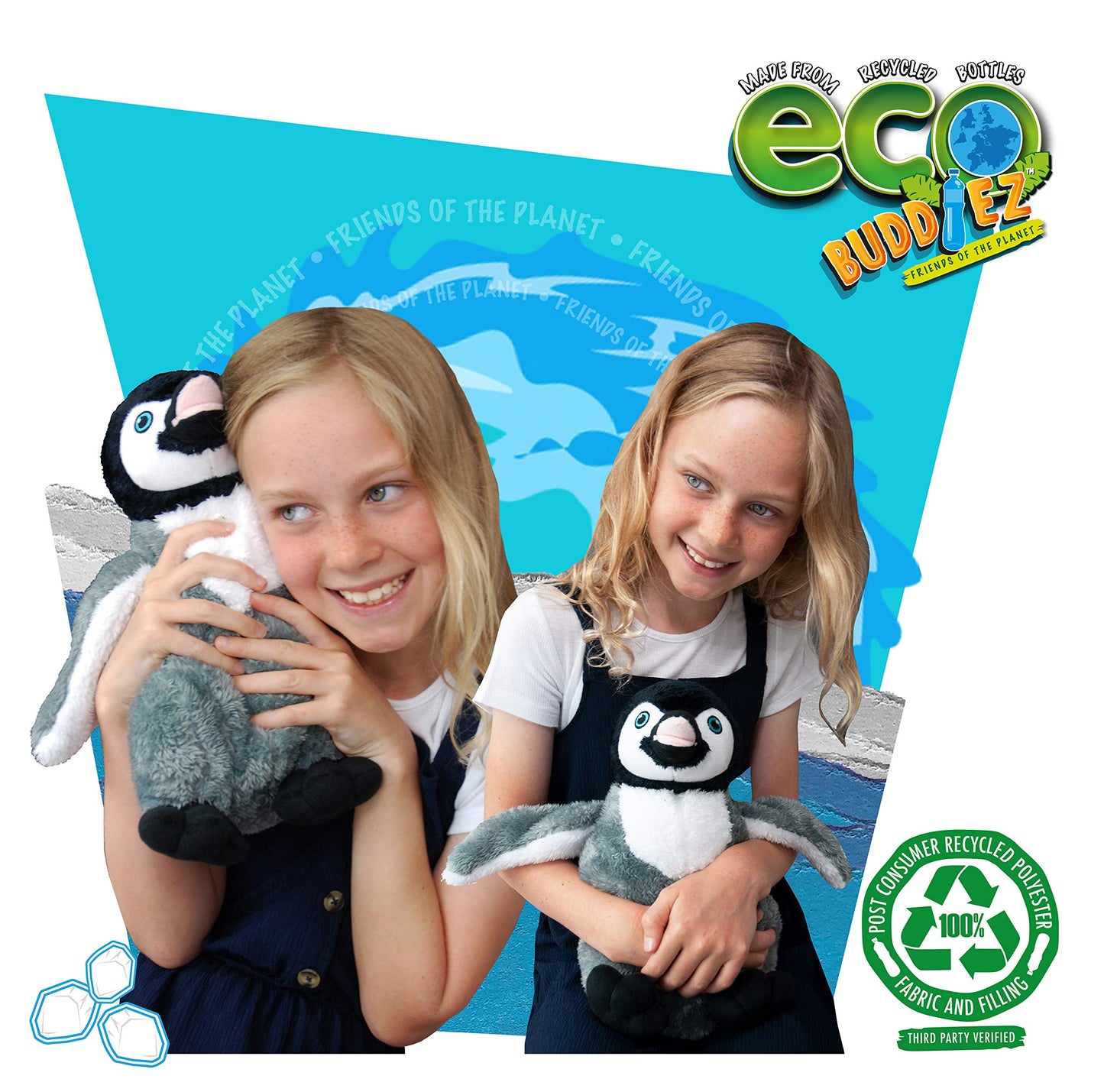 EcoBuddiez 12 Inch Penguin Plush Toy - Eco Friendly Stuffed Animal Made from Recycled Plastic Bottles, Child Safe, Model 53129