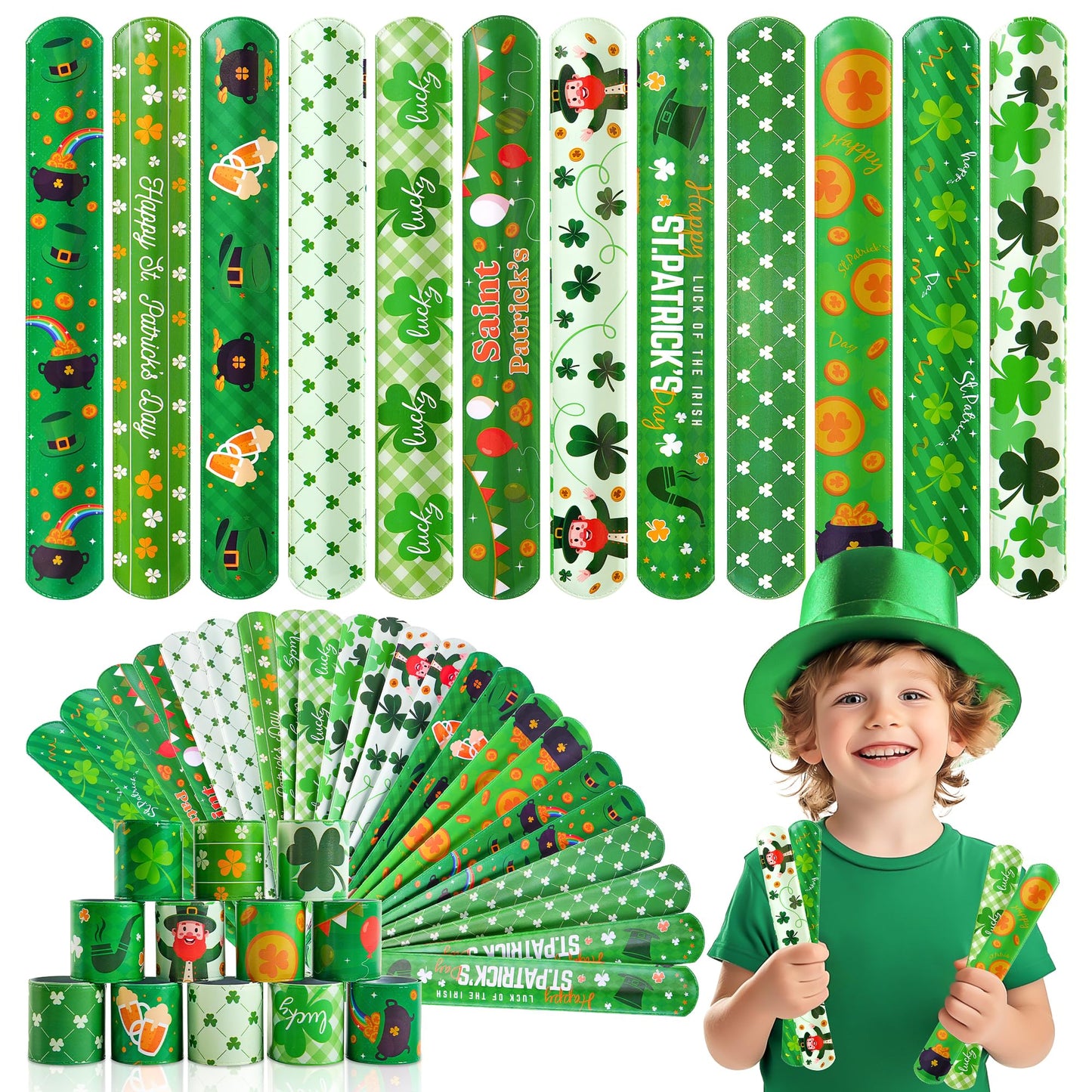 36 Pcs St. Patrick'S Day Slap Bracelet,St Patricks Day Favors,St Patricks Day Gifts,St Patricks Day Decorations Gifts Bracelet D