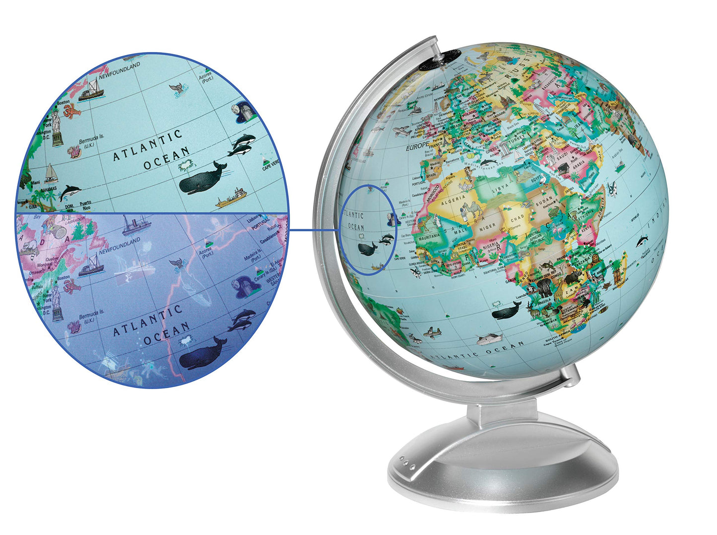 Replogle Illuminated Blue Ocean Globe 4 Kids, Kid Friendly Political Map, Dual Map, Educational Toy
