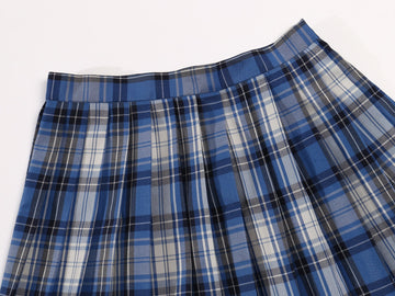 Beautifulfashionlife Girl'S A-Line Kilt Checkered High Waist Pleated Costumes (Xs,Blue White Black)