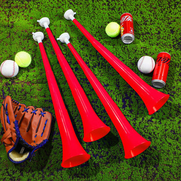 4 Pieces Collapsible Stadium Horn 24 Inch Vuvuzela Plastic Trumpet Horn Blow Horn Noisemakers For Sporting Events Graduation Games School Sports Party Supplies Favors Accessories (Red)