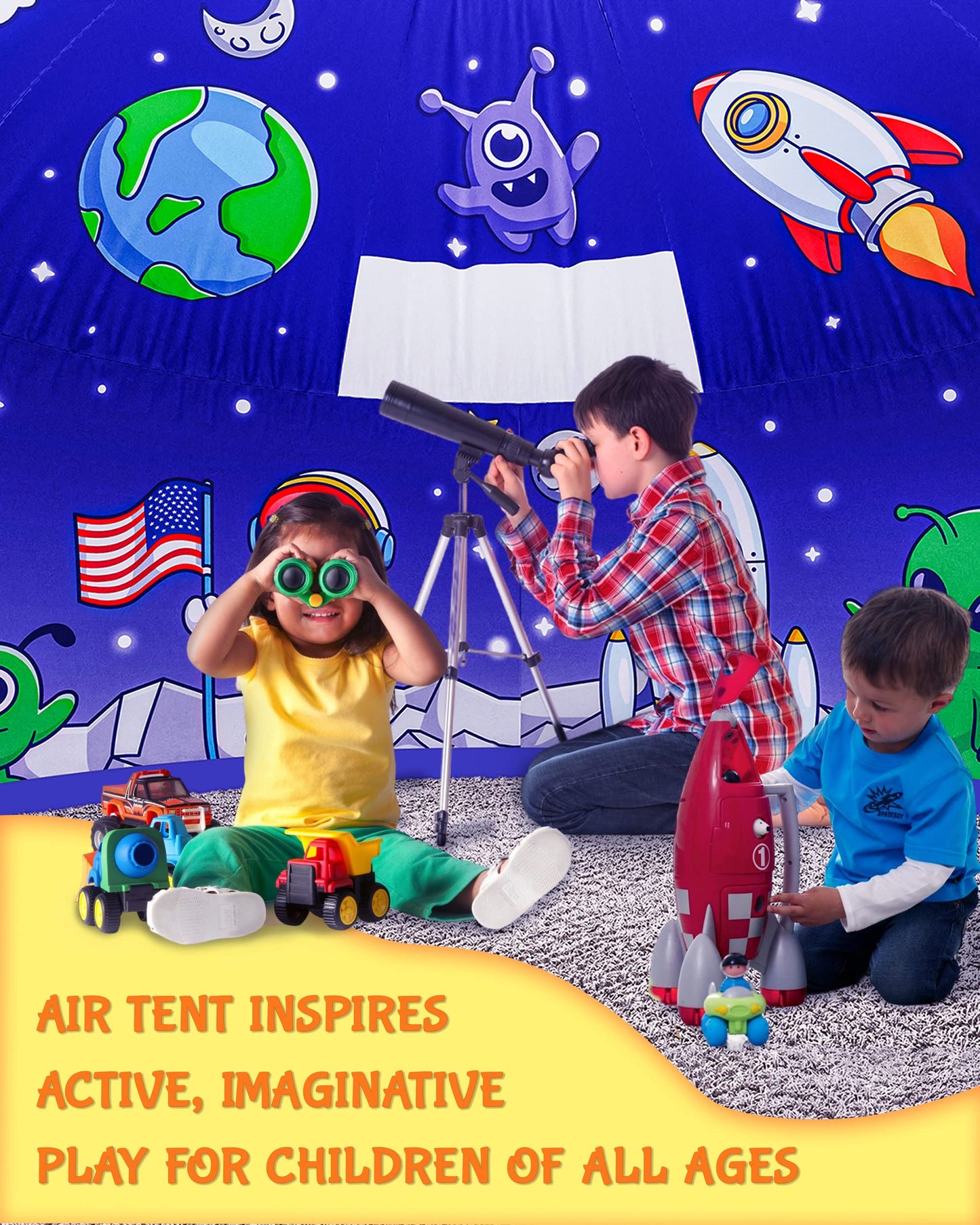 Skywin Inflatable Tent for Kids (Space), Inflatable Air Tent for Kids Sets Up and Stores Away in Seconds, Improved Blow up Fort
