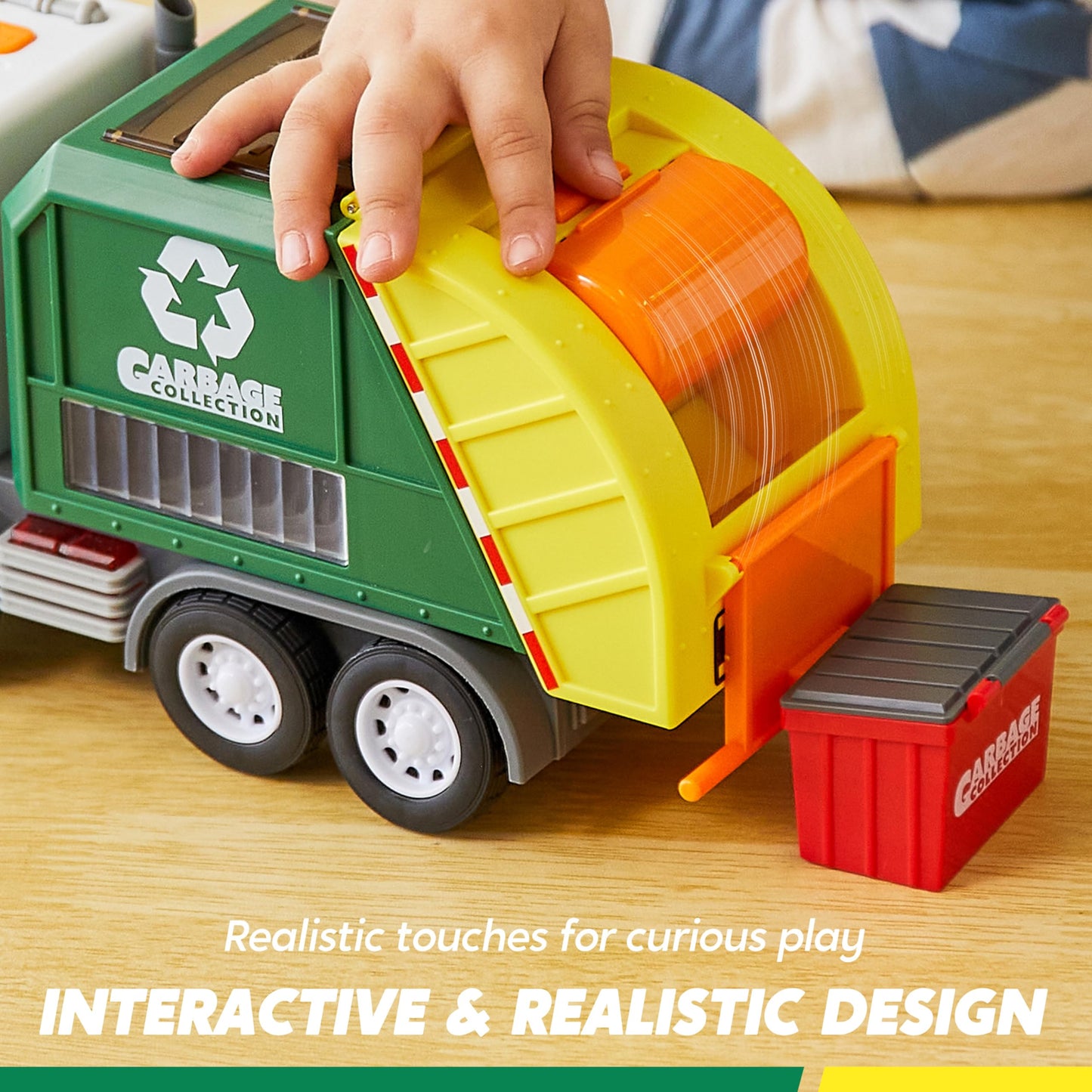 Vroomix LED Garbage Truck Toy Set - Includes Dumpster, Lights, Sounds, Bump & Go Feature, Plastic Construction
