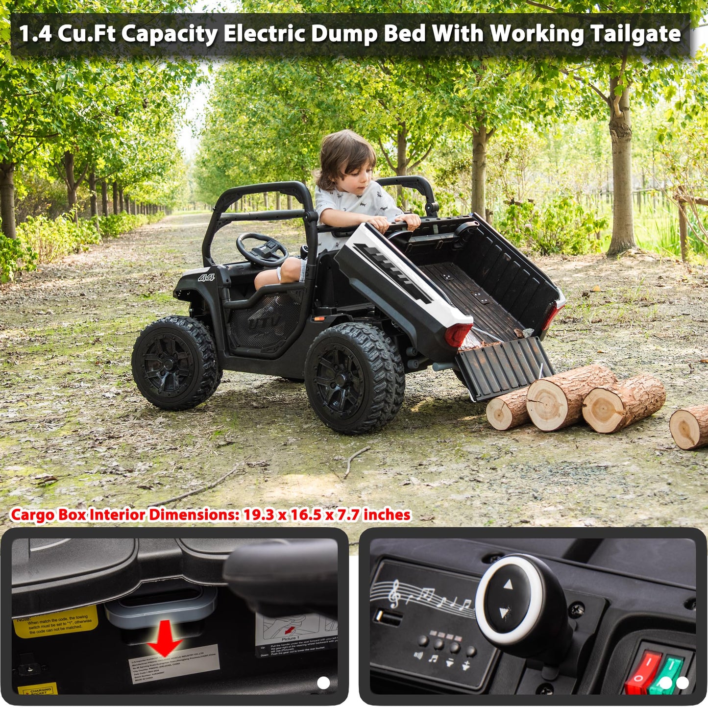 Sopbost 24V 10Ah 2 Seater Ride On Car With Remote Control Battery Powered Ride On Toy Electric Kids Utv With Large Dump Bed, 4X7