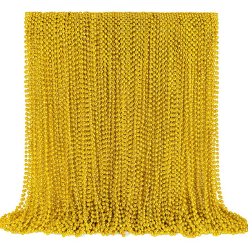YAXINRUI 144 PCS Gold Mardi Gras Beads, Gold Bead Necklaces, Christmas Bead Necklaces, 33 Inch Round Beaded Necklaces for Mardi 
