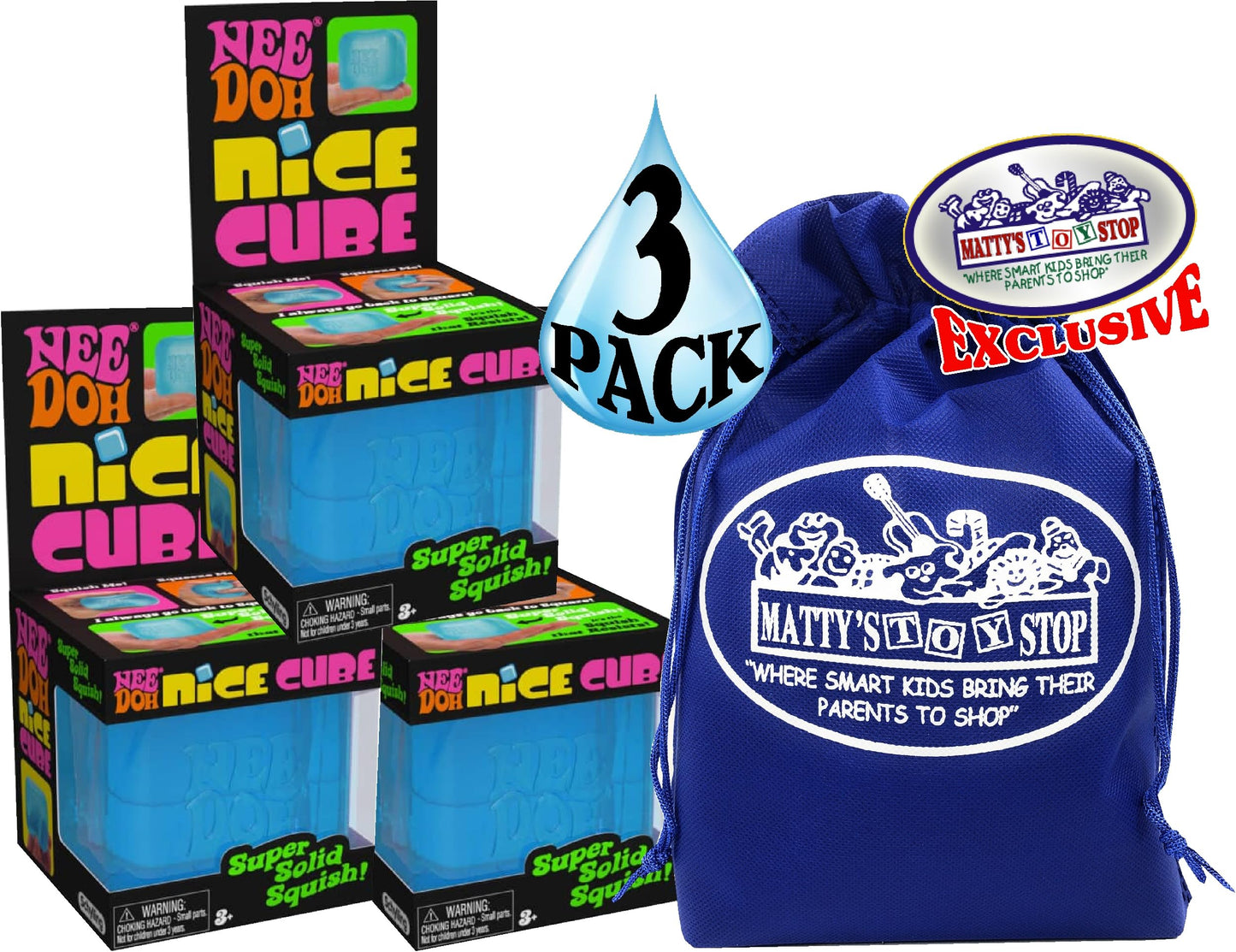 Nice Cube Translucent NeeDoh...Groovy Glob! Squishy, Squeezy, Popping, Stretchy Stress Fidget Cubes Blue Crew Gift Set Party Bun
