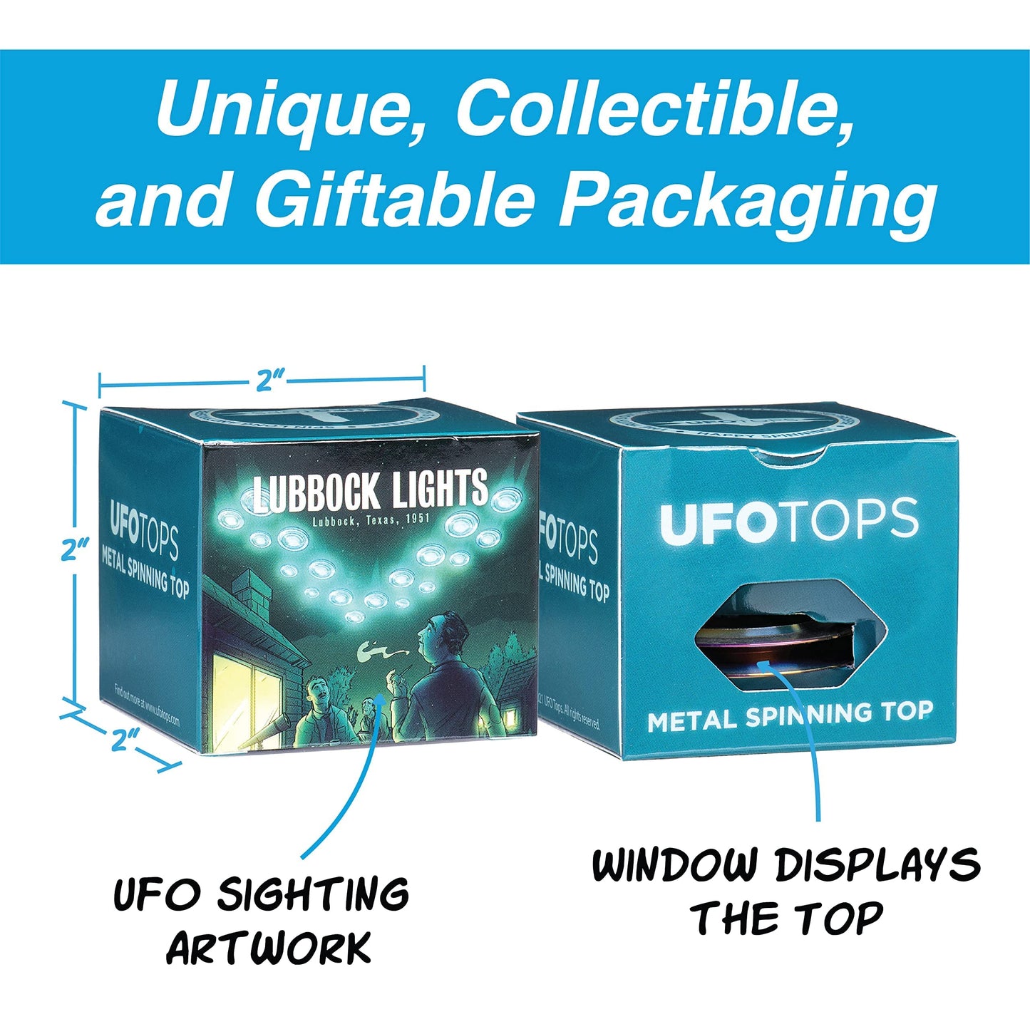 Plexity Labs Ufo Tops - Lubbock Lights - Metal Spinning Top (Black Titanium.)