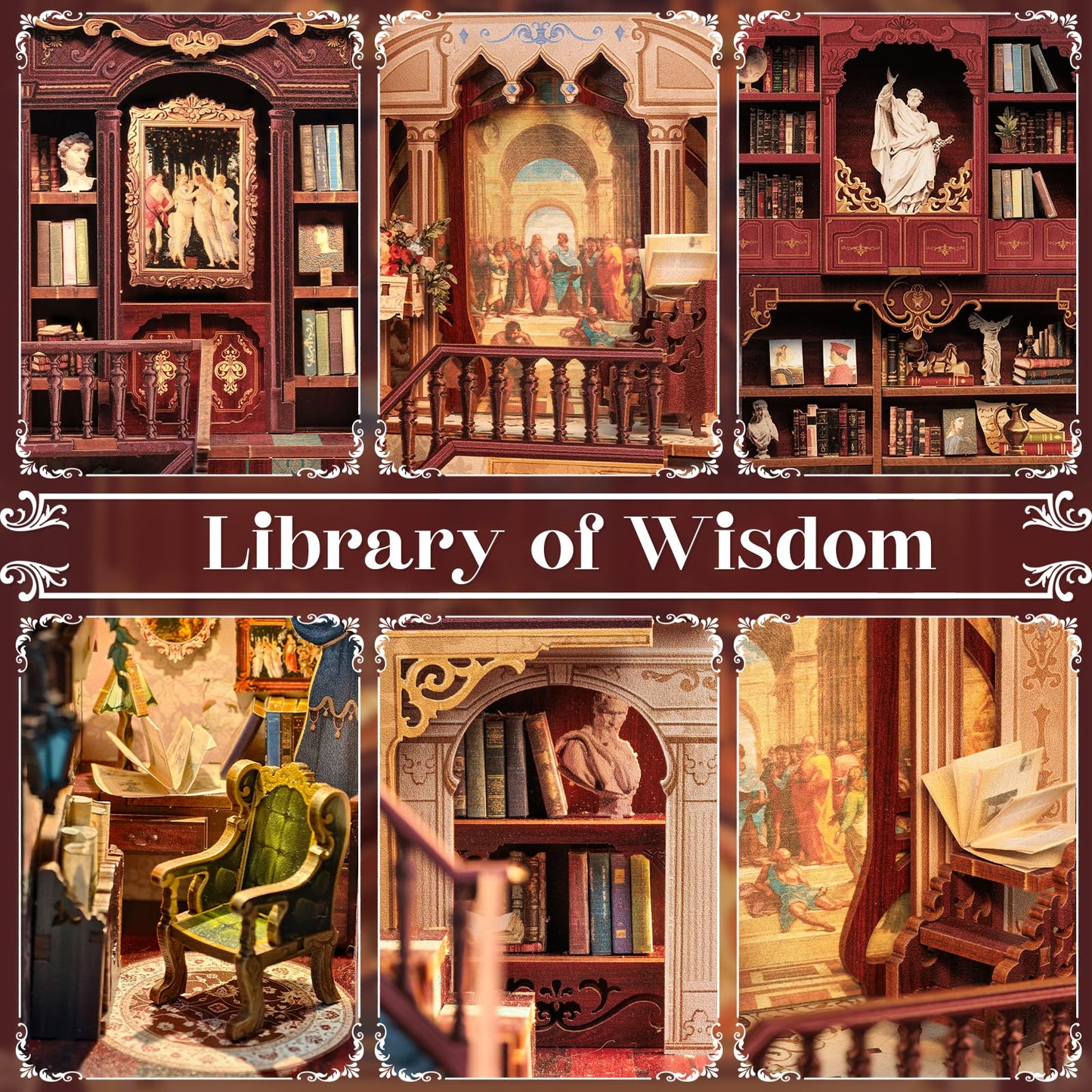 CUTEBEE Book Nook Kit - DIY Miniature House Dollhouse Kit for mature-themed and Teens  Booknook Bookshelf Decor Alley Model Build with LED Light  Gifts for Family and Friends (Library of Wisdom)
